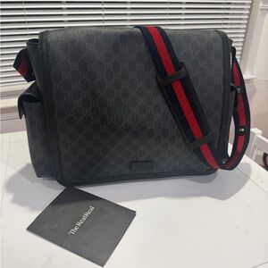 Gucci GG Supreme Canvas Diaper Bag with Red & Blue Strap